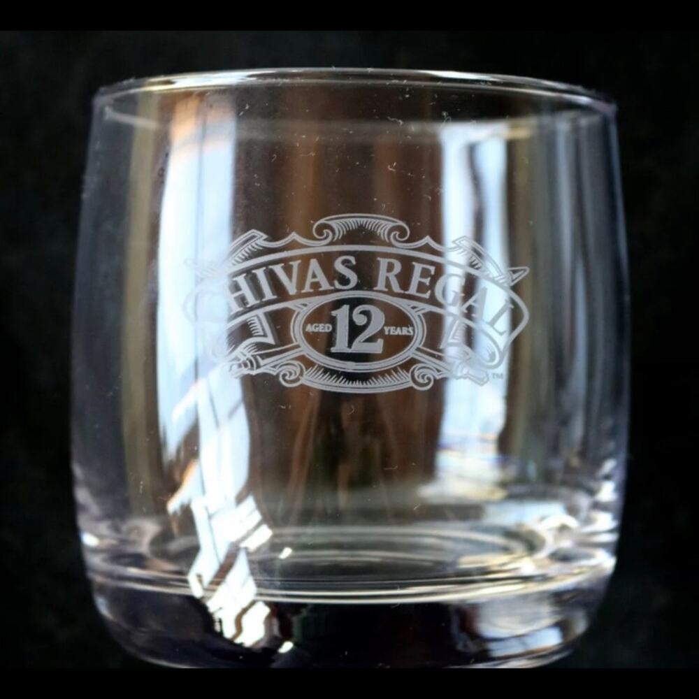 Chivas Regal Aged 12 Years Etched Round Bar Glass FLAWLESS‎
